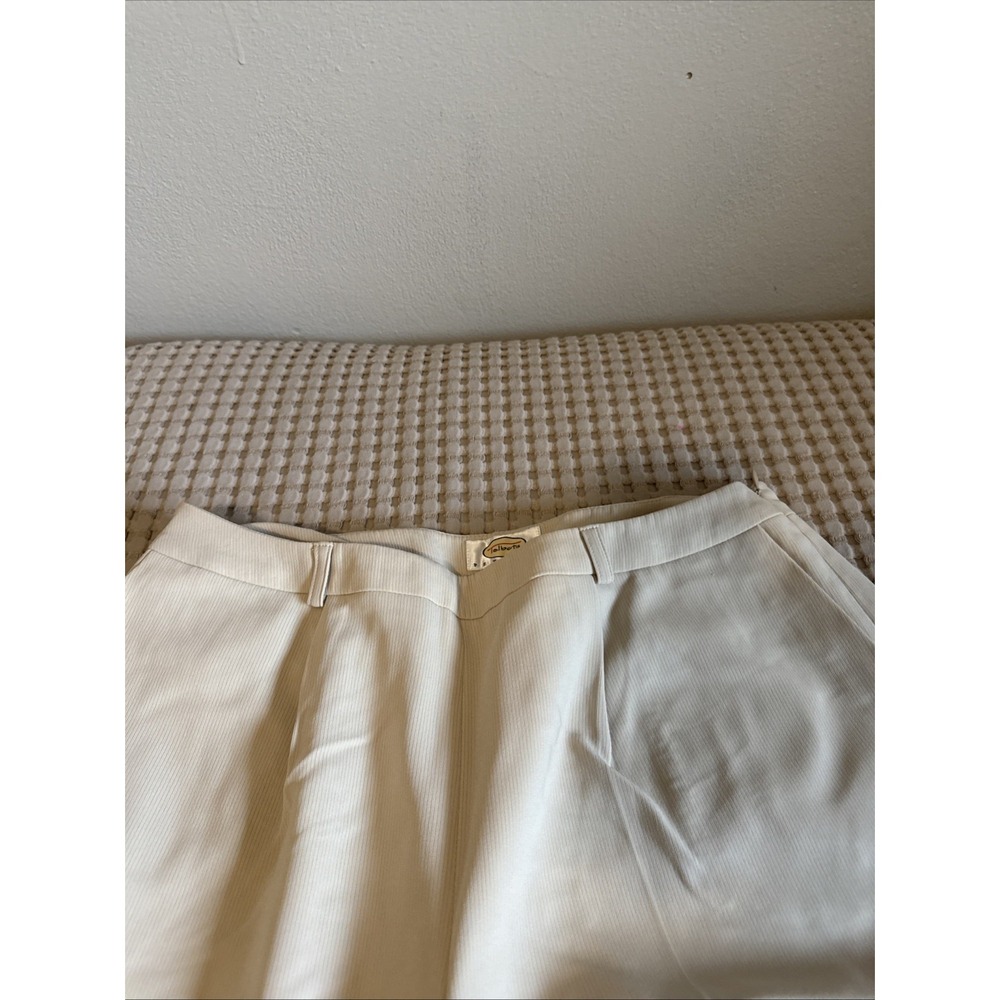 Vintage Talbots Trousers Women's 14P Ivory Wide Leg Corded Triacetate Pants - Picture 4 of 8
